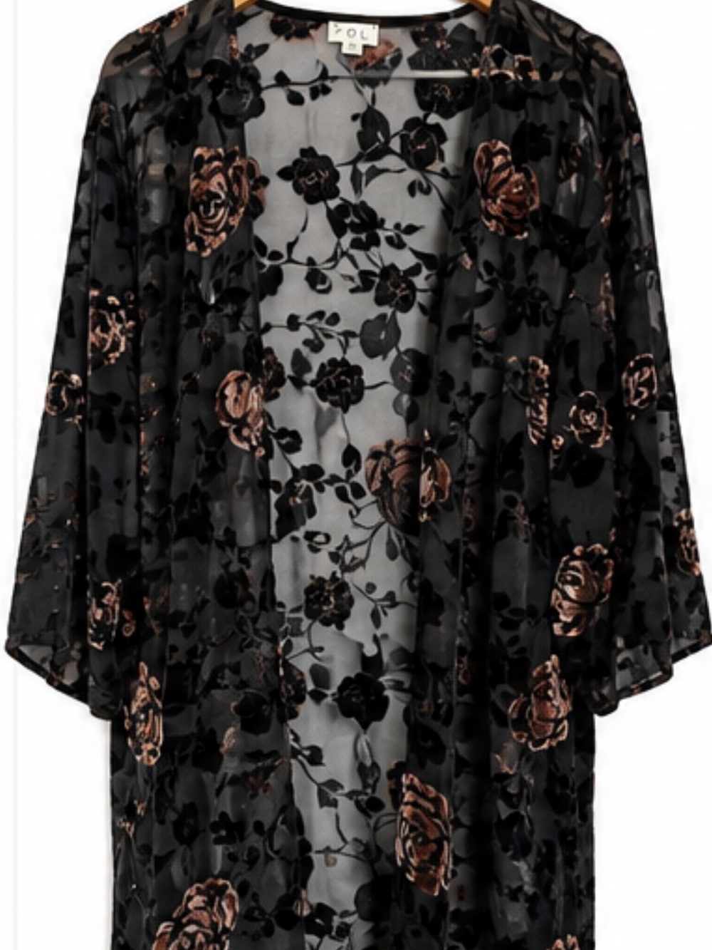 POL Sheer Black Robe with Rose Burnout Velvet Accents
